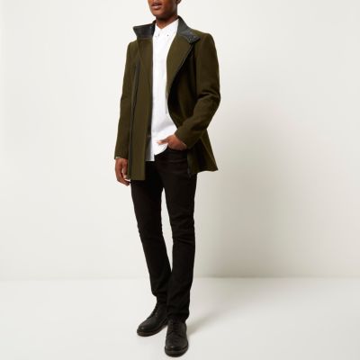 Green smart wool-blend winter coat